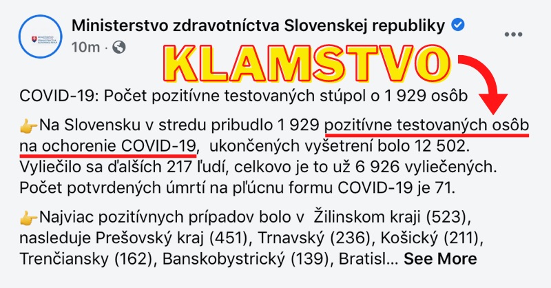 MZ SR bohapusto klame: Prečo pozitívny test neznamená ochorenie COVID-19